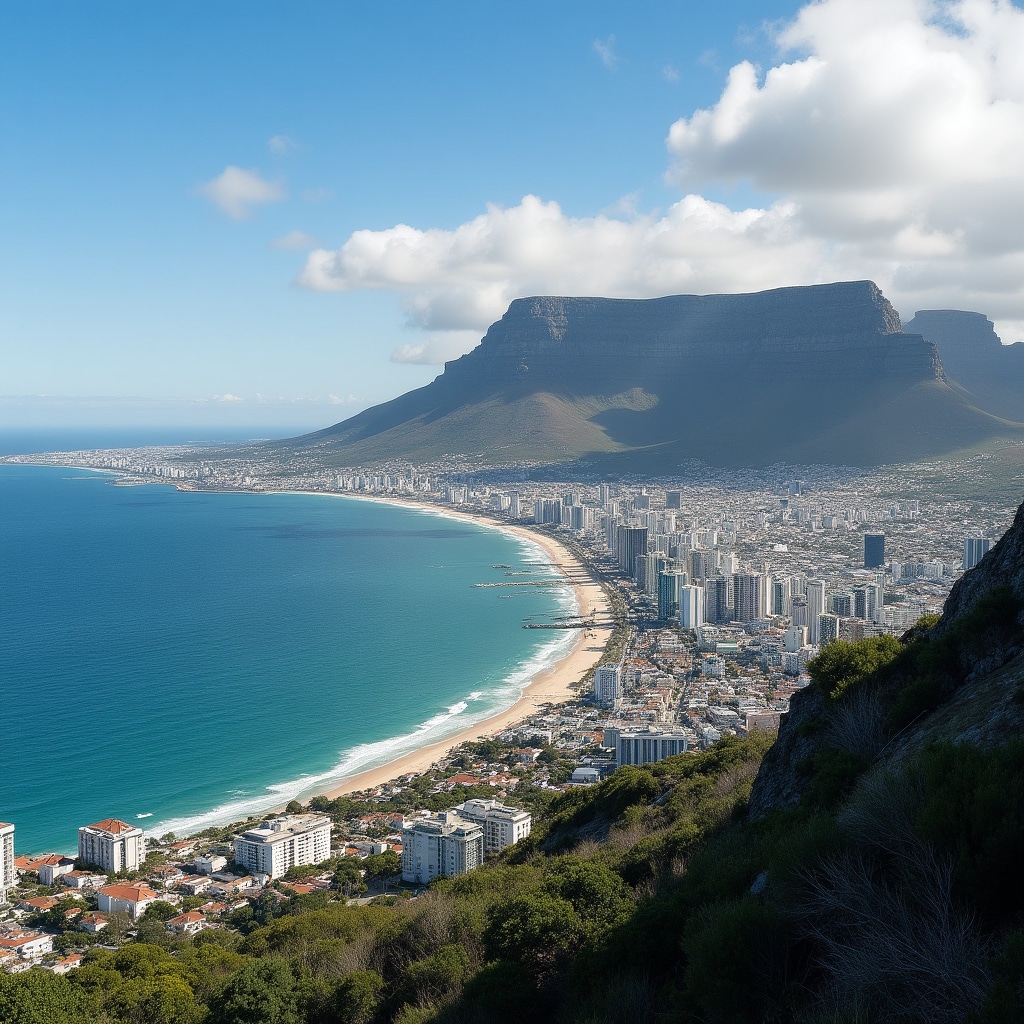Isibuko sedolobha laseKapa esogu esibonisa isizinda seNtaba yeThafula, ukuthuthukiswa kwe-Atlantic seaboard, nezindawo zokunwetshwa zasemaphandleni asenyakatho nokukhanya kwentambama okwenza isithunzi esinamandla